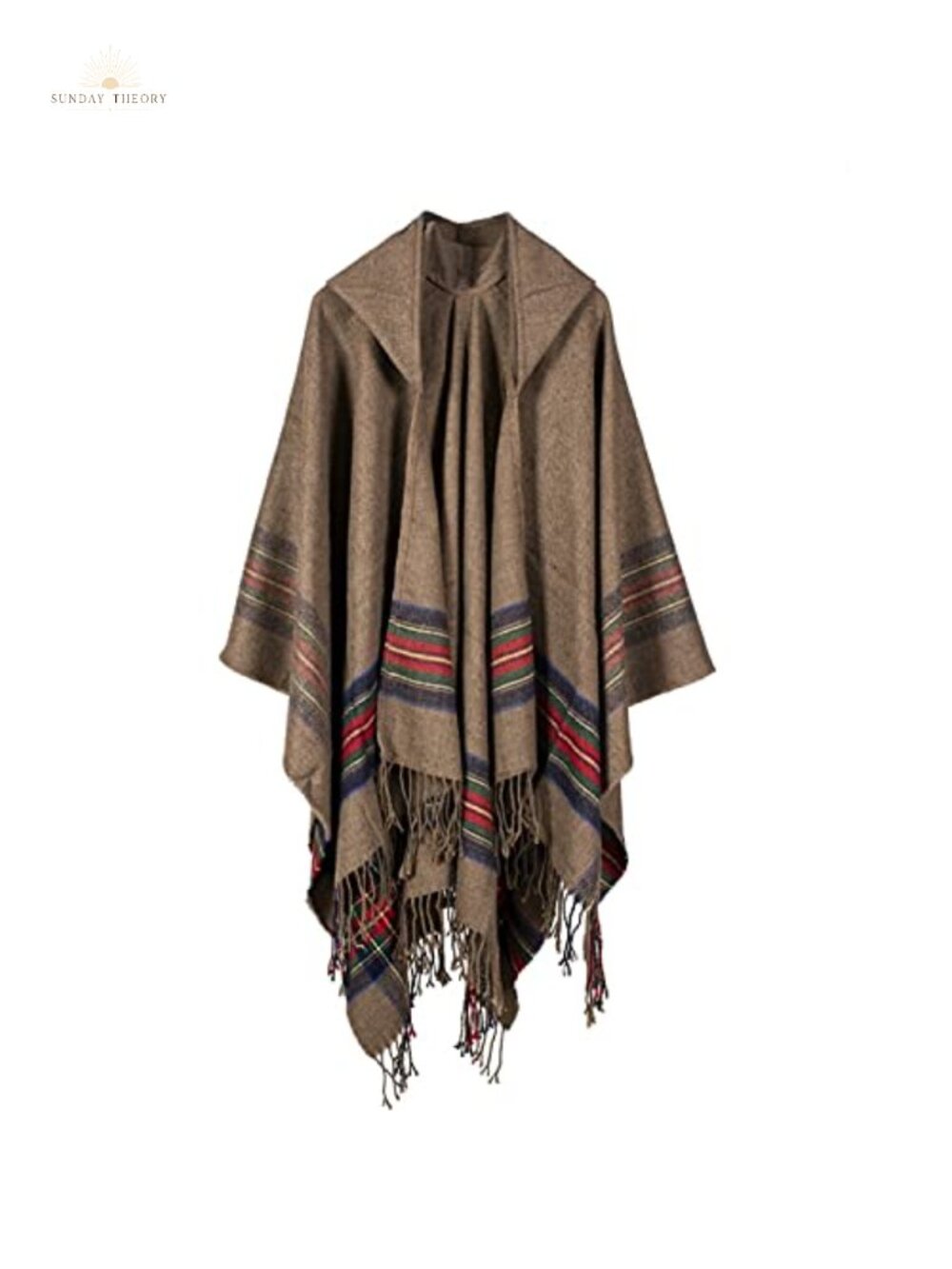 Oversized Hooded Poncho Pashmina Wrap with Tassels Acrylic
